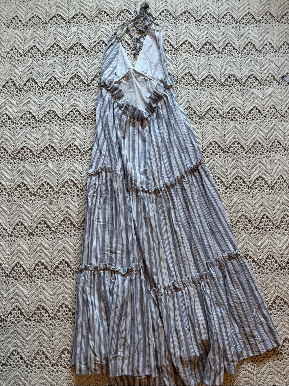 Maxi Beach Boho Dress Lulus Size Large Tiered Stripes Ruffles Flowy Cotton - Picture 7 of 8